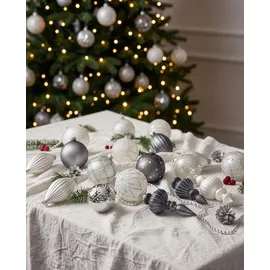 Beliani Weihnachtskugel 35er Set Glas grau