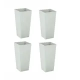 KMND Blumentopf Groß Blumentopf Gross Innen Quadratisch Hoch mit Einsatz Rattan 27x27x51 cm PP Kunststoff Weiß-Rosa 4er Set 20805