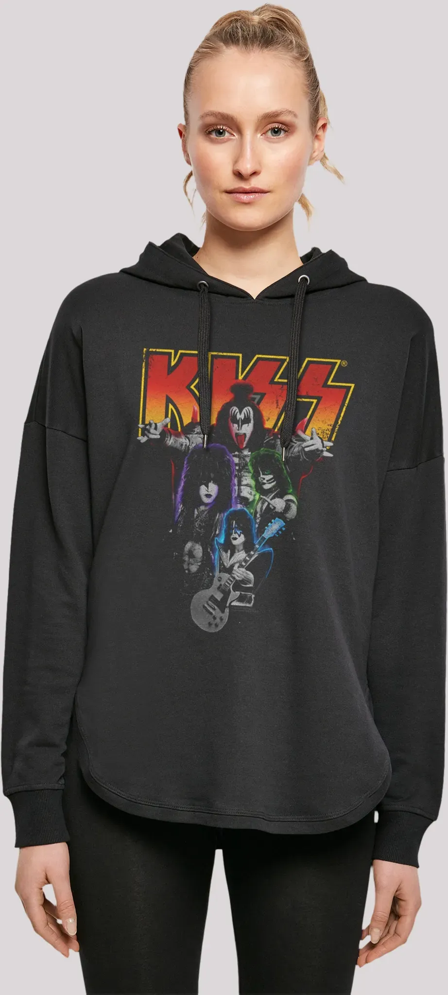 Sweatshirt F4NT4STIC "Kiss Rock Music Band Neon Band", Damen, Gr. XS, schwarz, Obermaterial: 100% Baumwolle, casual, oversize, Langarm ohne Bündchen, Sweatshirts, Premium Qualität, Band, Logo