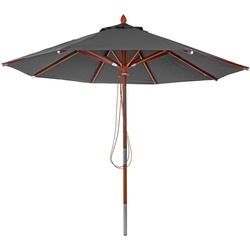Gastronomie Holz-Sonnenschirm MCW-C57, Gartenschirm, Polyester/Holz 14kg, rund Ø3m Seilzug stoßsicher ~ anthrazit