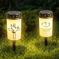 SKIKHN Solar LED Grablicht, 2 Stück Outdoor Solargrablicht mit Lichtsensor, Wasserdichtes Grabkerze Solar, LED Grablicht mit Erdspieß, Das Leben ist vergänglich, die Liebe bleibt (Taube und Herz)