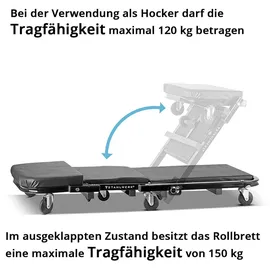 STAHLWERK Werkstatthocker Kunstleder schwarz 2 in 1 bis 150 kg Tragfähigkeit