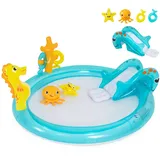 FANTASK Aufblasbares Planschbecken, 78 x 157 x 67,5 cm, Wasserspielcenter mit Rutsche & Wassersprinkler, Kinderpool, Kinder Play Center für Kinder im Alter von 2-6 Jahren