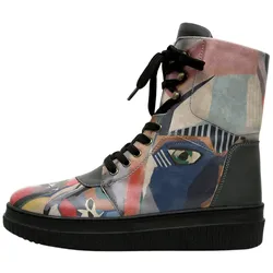 Schnürboots DOGO "Future Boots You Are Never Alone Damen Boots / Female", Damen, Gr. 39, Normalschaft, grau, Lederimitat, Schuhe, Vegan