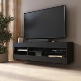 komodee Tivoli Lowboard 140 x 40,5 x 35,5 cm Schwarz/Schwarz Glas