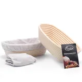 2 Pack 25cm Gärkörbchen Banneton Brotform Korb,Handgewebter Natürlicher Rattan Gärkorb mit Leinen Liner Stoff,Backzubehör für Heim und Profi-Bäcker.