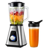 Safecourt Standmixer – Kraftvoller Smoothie Maker, Blender & Mixer [1200W & 1,5L Glasbehälter] – für Smoothies, Shakes, Suppen, Dips und mehr [inkl. 600ML BPA-freier To-Go Becher]