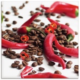 Artland Glasbild Frische Chili auf Kaffee, Lebensmittel, (1 St.) rot 30 cm x cm
