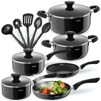tectake Topf-Set Aluminium Kochtopfset, Aluminium (Komplettset, 15-tlg), 15-teilig schwarz