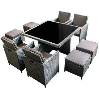 Ragnarök Möbel-Design Garten-Essgruppe Esstisch Set Heimdall 4+4, (Set, Polyrattan, Alu, Würfelsystem) grau|silberfarben