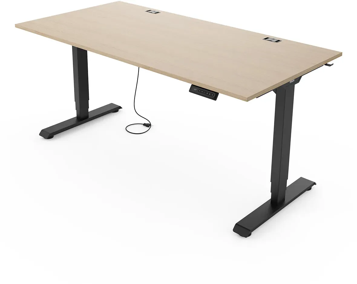 Yaasa Desk Essential, 120x80 cm, Eiche hell/Schwarz - Elektrisch höhenverstellbarer Steh-Schreibtisch
