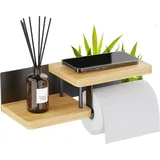 Wandmontierter Toilettenpapierhalter – Mit Oder Ohne Bohren – Toilettenpapierhalter Aus Holz Und Metall – Toilettenpapierrollenspender – Schwarz & Bambus
