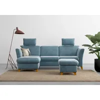 Home Affaire Ecksofa HOME AFFAIRE "Trelleborg L-Form", blau (blau, grau), B:249cm H:86cm T:162cm, 100% Polyester, Sofas, Ecksofa, wahlweise mit Bettfunktion und Bettkasten, inkl. Federkern-Polsterung
