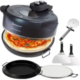 Sommertal PizzaProfi XXL Pizzaofen mit 39cm Steinplatte Pizza Ofen elektrisch, schnelle 3-Minuten Pizza, bis 380°C 5-teiliges Set mit Pfanneneinsatz, 2x Pizzaschieber, Schneider, Pizzastein