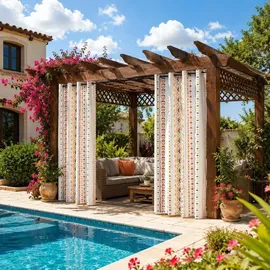 OEM 2er-set Transparente Leinen-outdoor-vorhänge 132 X 244 Cm – Wetterfest Boho-stil für Balkon Pergola Und Terrasse