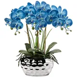 Briful Orchideen, künstliche Blumen, 45,7 cm, Blaue Phalaenopsis, große Orchidee mit silbernen Keramiktöpfen, künstliche Orchidee für Zuhause, Büro, Badezimmer, Wohnzimmer, Tischdekoration