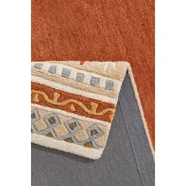 Theko Wollteppich THEKO "Nuno, reine Wolle, handgearbeitet, mit Bordüre" Teppiche Gr. B/L: 300 cm x 400 cm, 14 mm, 1 St., orange (terra) Schurwollteppiche