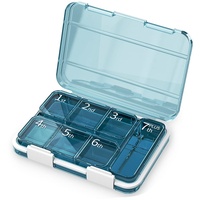 Koomuao Tablettenbox 7 Tagem,Klein Pillendose,Medikamentenbox Organizer-Tragbare Reise-Pillenbox,Tablettendose für Vitamine, Nahrungsergänzungsmittel und Medikamente (Blau)