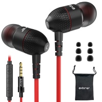 Kabelgebundene Kopfhörer, EM10 Leistungsstarke Bass-In-Ear-Kopfhörer mit Mikrofon und Lautstärkeregler (Rot)