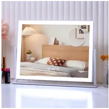 okylor Schminktisch Spiegel mit Beleuchtung, 42x31cm Hollywood Spiegel mit 3 Farbtemperaturen & Dimmer, 360° Drehbar, 3X Vergrößerungsspiegel, Touch-Tasten, USB-C, Weiß – Kosmetikspiegel mit Licht