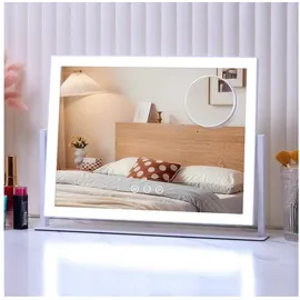okylor Schminktisch Spiegel mit Beleuchtung, 42x31cm Hollywood Spiegel mit 3 Farbtemperaturen & Dimmer, 360° Drehbar, 3X Vergrößerungsspiegel, Touch-Tasten, USB-C, Weiß – Kosmetikspiegel mit Licht