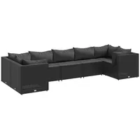 vidaXL 7-tlg. Garten-Lounge-Set mit Kissen Schwarz Poly Rattan