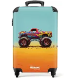 NoBoringSuitcases.com Kinderkoffer, Kinderkoffer Jungen, Koffer Kinder, Reisekoffer, Koffer Kinder, Trolley, Kindertrolley Jungen, Handgepäck Koffer, Handgepäck 55x40x20 cm (Monstertruck - Mehrfarbig)