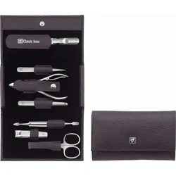 Classic Inox Maniküre-Zubehör violett im horizontalen Leder-Etui 7 El.