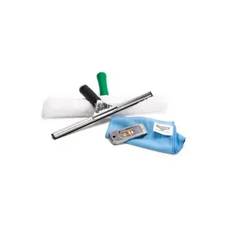 UNGER PRO Advanced Set Glasreinigungs-Set, 4-teilig, Fensterreiniger Set für die perfekte Fenster- und Glasreinigung, 1 Set = Fensterwischer, Einwascher, Glasschaber, Mikrofasertuch