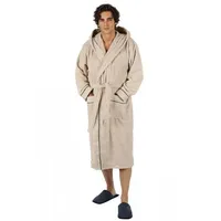 Bademantel lang, Herren, mit Kapuze Frottee Saunamantel S/M Beige