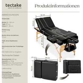 Tectake tectake® 3 Zonen Massageliege Breite 70 cm, Polsterung 10 cm mit Holzgestell, 218 x 102 x 90 cm