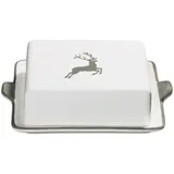 Gmundner KERAMIK Butterdose Grösse: l= 20.5 cm x b= 14.5 cm x h= 5.7 cm grauer Hirsch Geschirr, handgemacht in Österreich