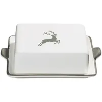 Gmundner KERAMIK Butterdose Grösse: l= 20.5 cm x b= 14.5 cm x h= 5.7 cm grauer Hirsch Geschirr, handgemacht in Österreich