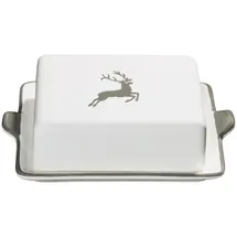 Gmundner KERAMIK Butterdose Grösse: l= 20.5 cm x b= 14.5 cm x h= 5.7 cm grauer Hirsch Geschirr, handgemacht in Österreich