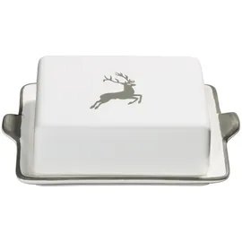 Gmundner KERAMIK Butterdose Grösse: l= 20.5 cm x b= 14.5 cm x h= 5.7 cm grauer Hirsch Geschirr, handgemacht in Österreich