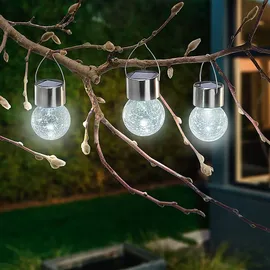 esotec Solar Hängeleuchten 3er-Set CRACKLE Balls kaltweiß 102308
