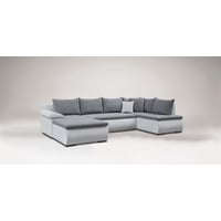 Couchgarnitur Camilla U-Form Kuntleder Weiss / Stoff Grau