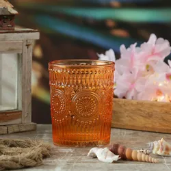 MARELIDA Trinkglas orange 280ml Wasserglas Saftglas Vintage Boho Blumenmuster