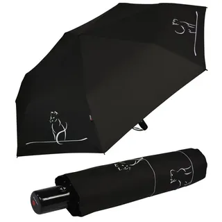 Knirps® Taschenregenschirm leichter, kompakter Schirm mit Auf-Zu-Automatik, schönes Katzen Design für Damen - Cat move schwarz