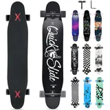 Opurtdor Longboard 118CM Profi Skateboard Komplettes Cruiser Trick 8 Etagen Ahornholz Wood Schwarzes Longboard für Anfänger Erwachsene Teens Mädchen Jungen (Schwarz Weiß)