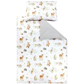 TupTam Kinder Bettwäsche Gemustert 2-Teilig Wendebettwäsche, Farbe: Waldtiere/Igel/REH/Fuchs/Kaninchen/Beige, Größe: 135x100 cm
