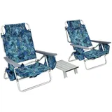 Costway Strandstühle und Tisch Set mit Verstellbarer Rückenlehne Marine