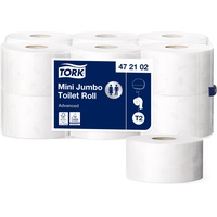 Tork 472102 Mini Jumbo Toilettenpapier in Advanced Qualität für das Tork T2 Mini Jumbo Toilettenpapiersystem / Toilettenpapier 2-lagig in Weiß, 12 x900Blatt