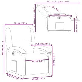 vidaXL Relaxsessel Elektrisch Samt 144,5 x 82 x 0 cm Hellgrau mit Liegeposition