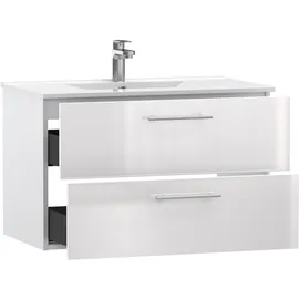 WELLTIME »Athen Badschrank Badezimmer WC Unterschrank mit Becken«, Waschplatz mit 2 Schubladen, Breite 80cm Softclose Bad