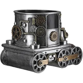 Gilde Übertopf Steampunk Engine Planter - Lokomotive - Kunstharz - Zahnrädermotiv - Antikfinish - Silberfarben - Höhe 20cm x Breite 26cm