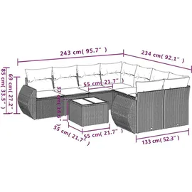 vidaXL Gartensofa-Set 9-tlg. braun Polyrattan
