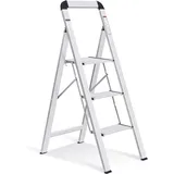 Kingrack Trittleiter 3 Stufen Aluminium Klappbar Handlauf Rutschfest Silber
