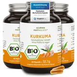 Stärkste Bio-Kurkuma-Kapseln | ca. 15.000 mg Kurkuma Pulver pro Tagesdosis | höchster Curcumin Gehalt | 40-fach bioverfügbar | ohne Pfeffer | Curcuma Kapseln hochdosiert | vegan & hochbekömmlich