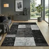 Carpetsale24 Teppich 160x230 cm Kurzflor Konturenschnitt in Schwarz Grau Weiß Kariertes Design, Waschbar, Pflegeleicht, Extra Weich Für Wohnzimmer, Esszimmer, Schlafzimmer
